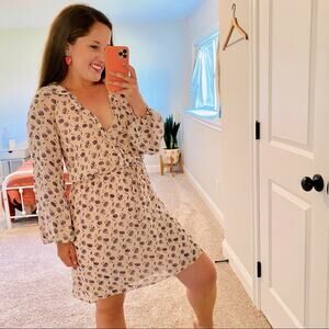 Joie Silk Light Pink Blue Floral Long Sleeve Mini Dress Medium